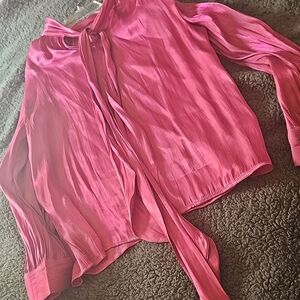 SHEIN Vibrant Pink Tie-Neck Blouse